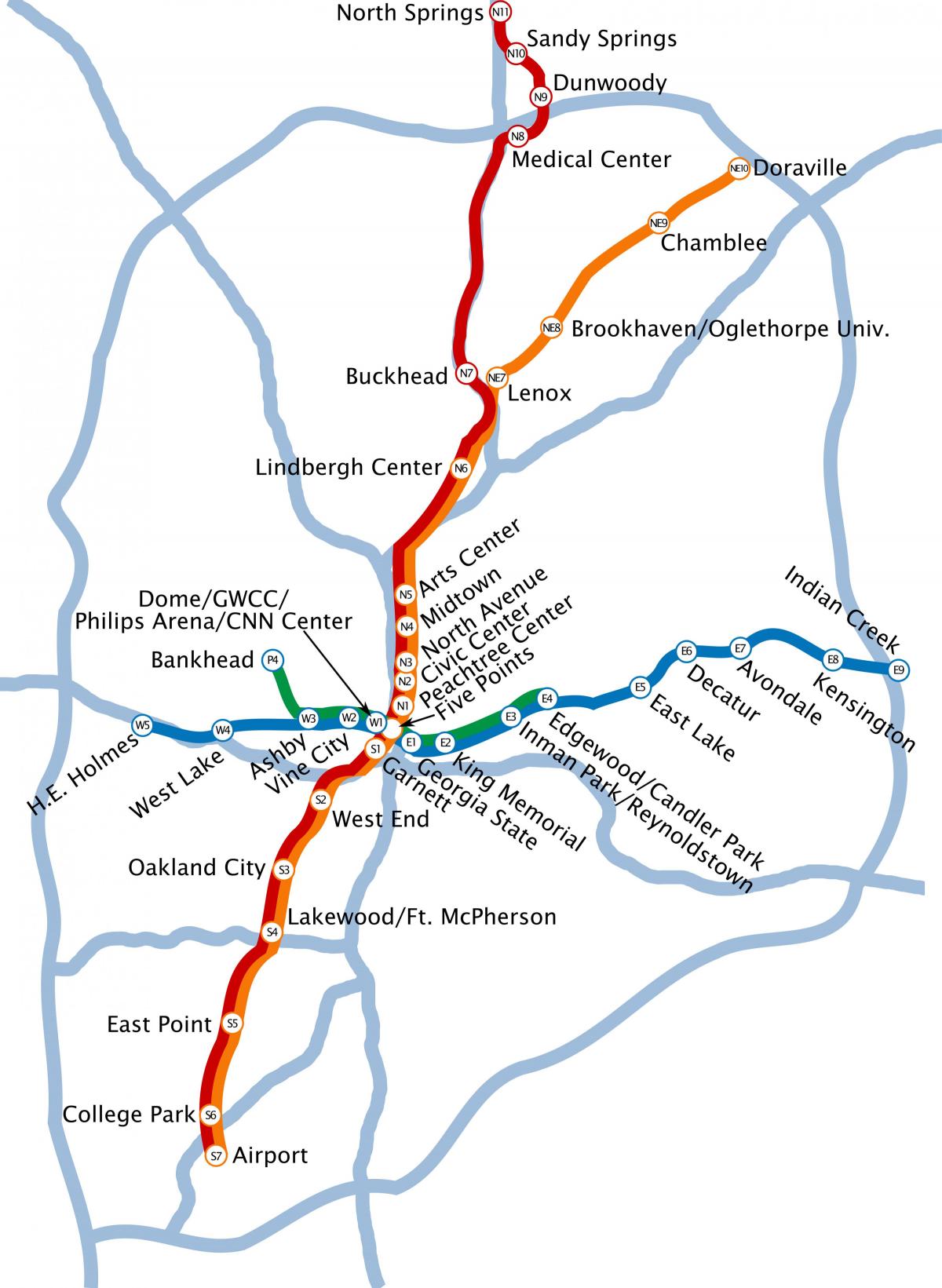 Mapa de las estaciones de metro de Atlanta