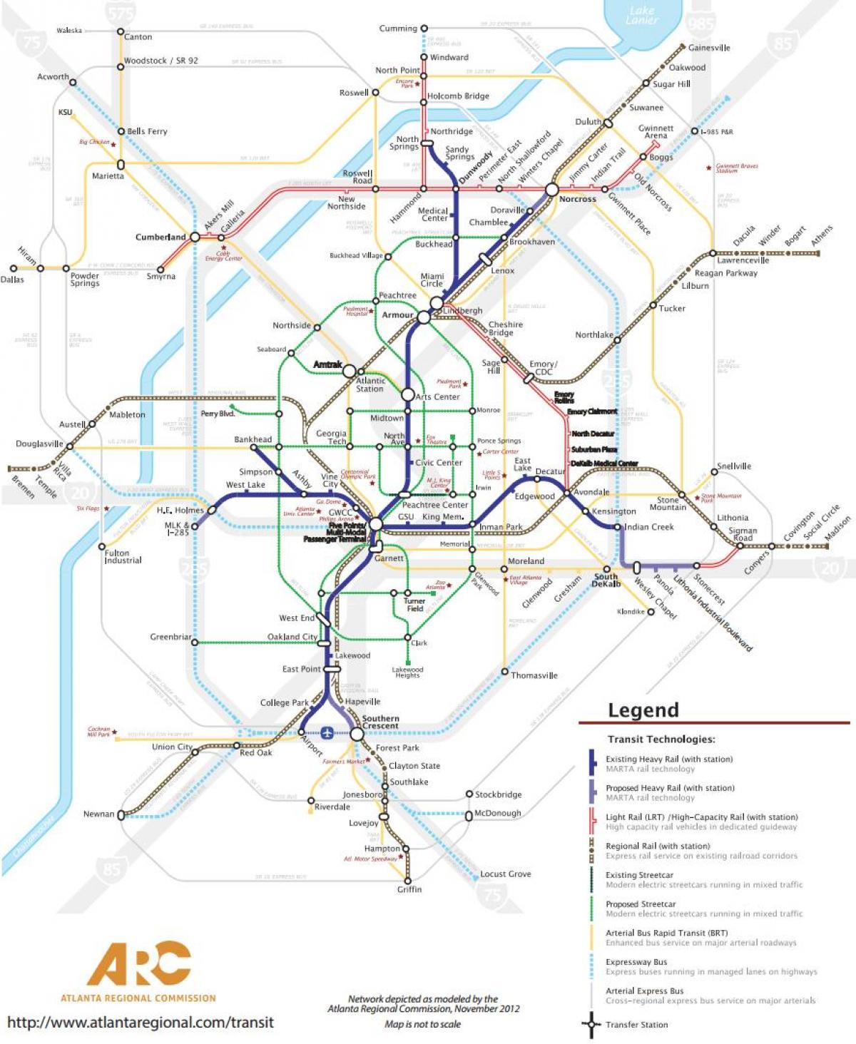 Mapa de las estaciones de tren de Atlanta