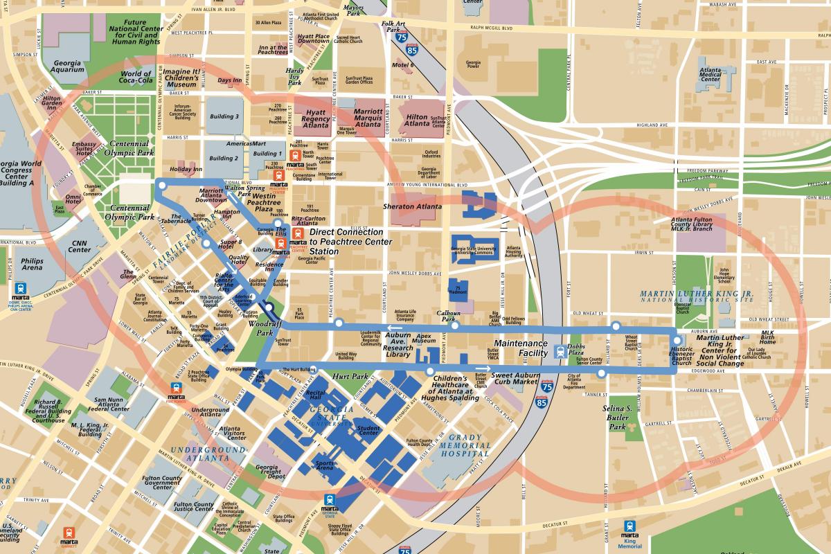 Mapa de las estaciones de tranvía de Atlanta