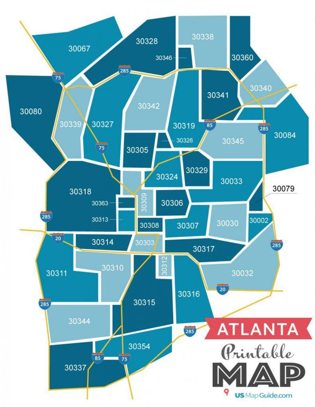 Mapa de los códigos postales de Atlanta